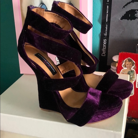 New purple velvet wedges high heels goth retro - Picture 8 of 8